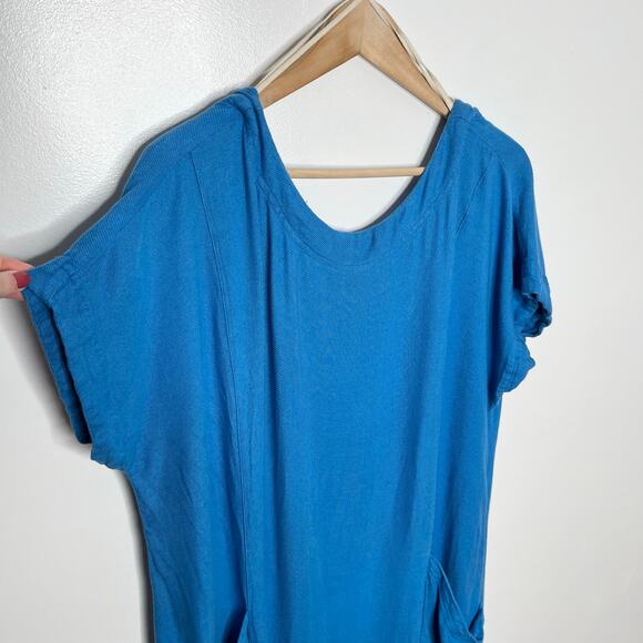 Free People Womens Short Sleeve Midi Dress Medium Blue Slouchy Relaxed Pockets - Picture 3 of 8